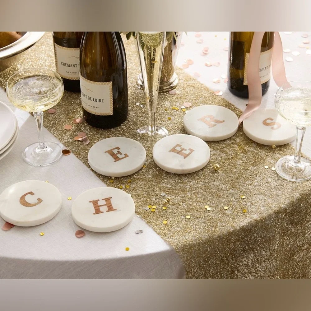 Pottery Barn Alphabet Marble/Wood Coasters - Set Of 4 (Letters MSTR)